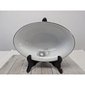 Vintage Kutani Serving Bowl Dish White & Silver Gray Bursts Japan